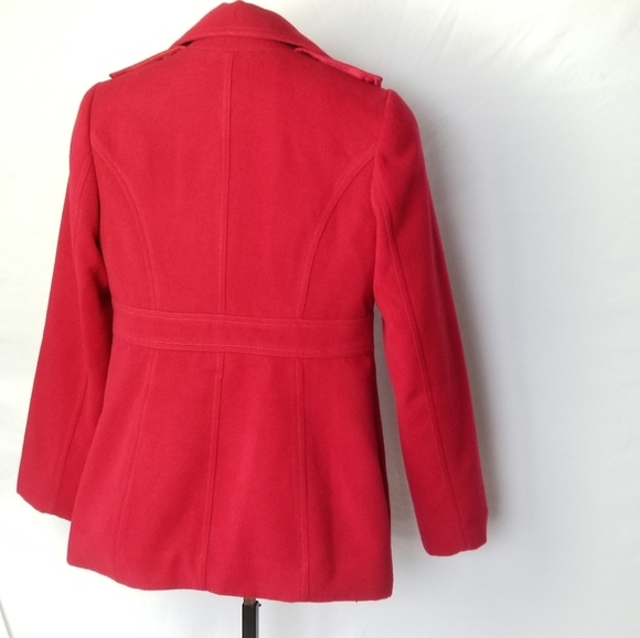 NWOT JACOB  Dbl Breasted Peacoat Epauletted Slash Pockets Structured RubyRed SML - Picture 6 of 10